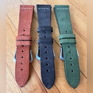 Suede Watch Strap Trio - Rust, Charcoal, Forest Green
